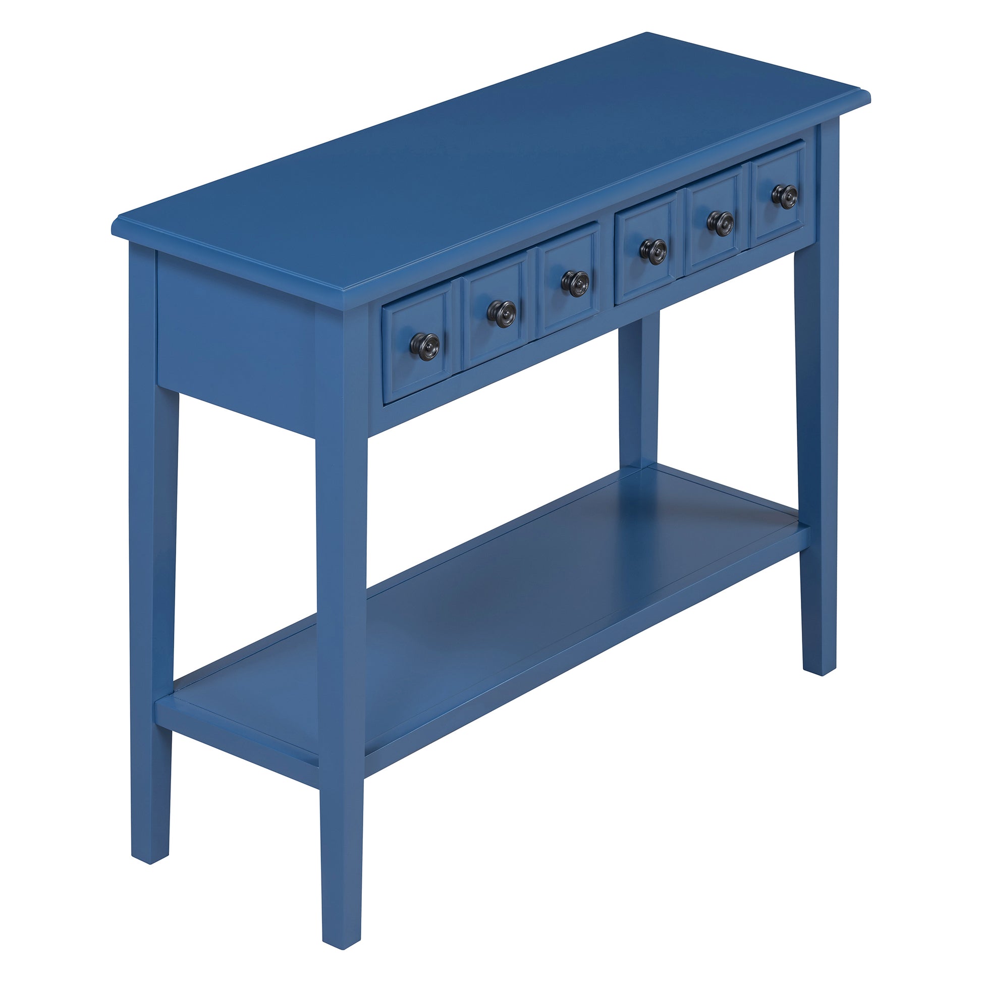 Entryway Table With 2 Drawers, Rustic Console Table With Open Shelf And Rubber Wood Legs For Entryways, Living Rooms, And Hallways Navy Navy Mdf,Rubber Wood