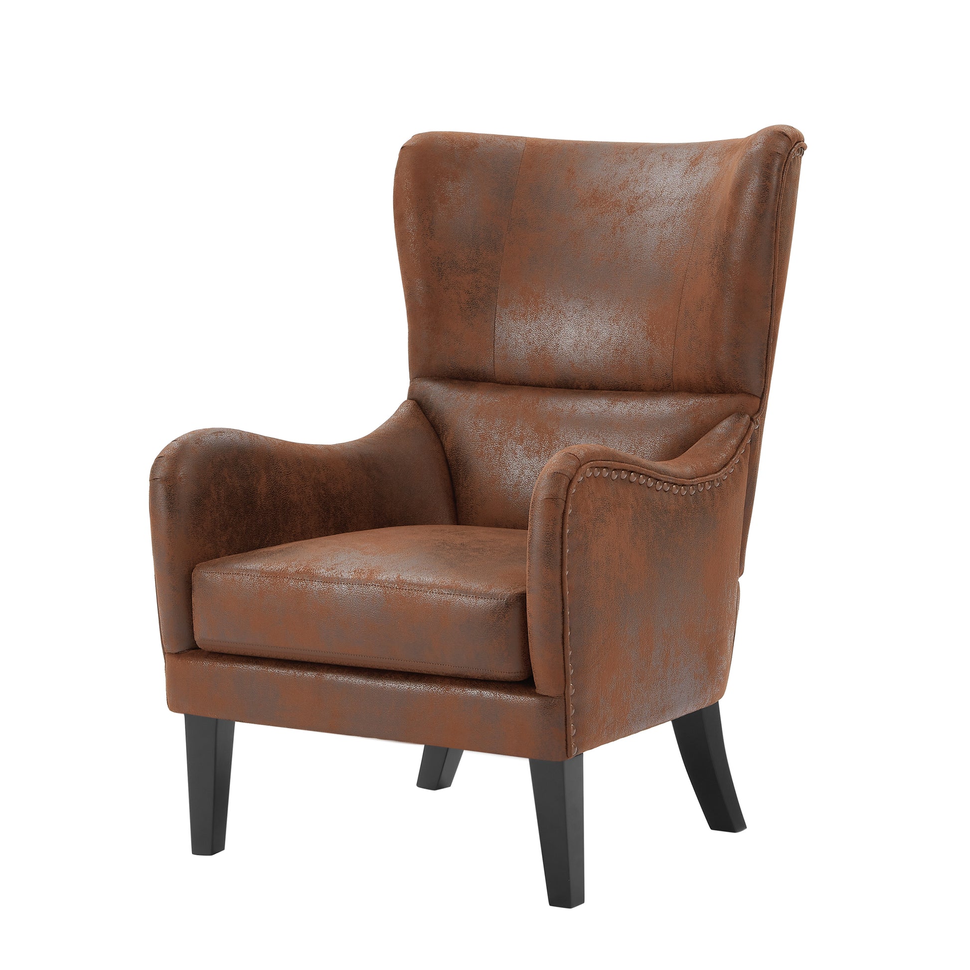 Hi Back Studded Chair,Arm Chair,Living Room,Study And Bedroom ,Set Of 2 Brown Polyester