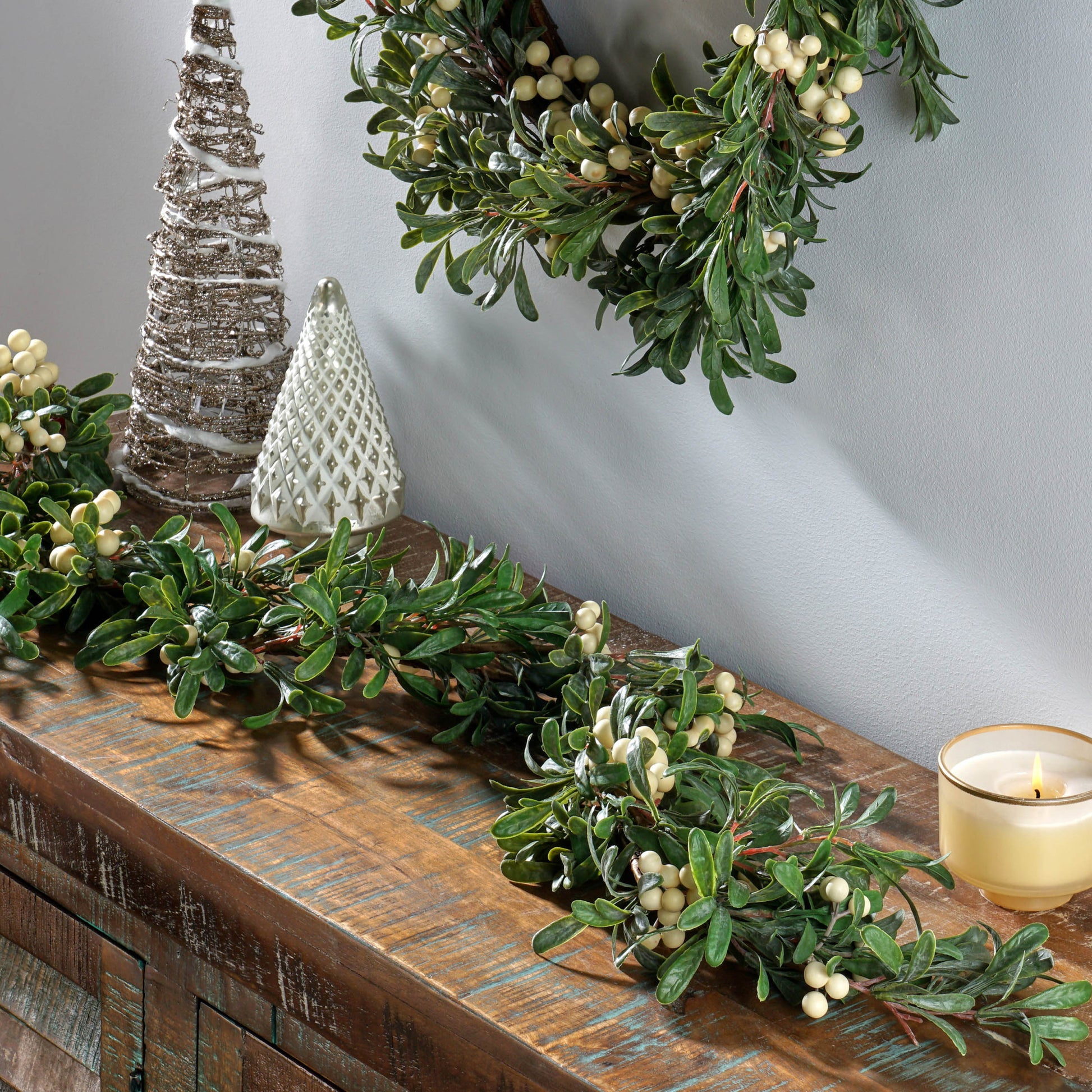 54" Snowberry Green Garland White Green Plastic