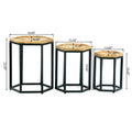 He X Agan Set Of 3 End Table Natural Metal & Wood