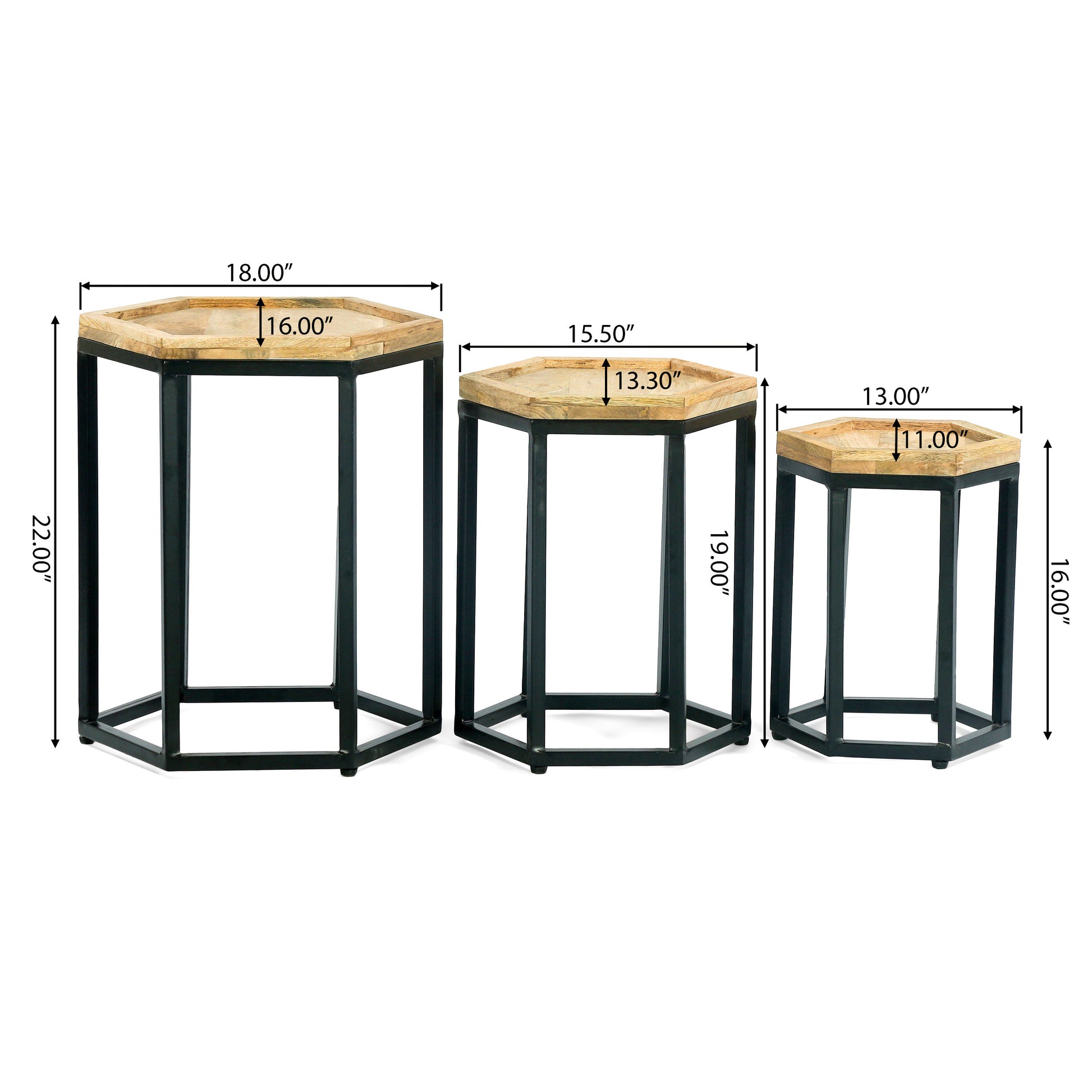 He X Agan Set Of 3 End Table Natural Metal & Wood