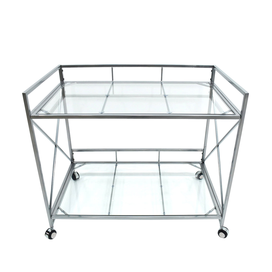 Bar Cart Silver Glass Metal