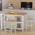 3 Pcs Dining Table Set Rustic Retro Breakfast Table Dining Stools Rubber Wood For 2 With Two Open Shelves For Small Space Kitchen Dining Room Cream White White Rubber Wood