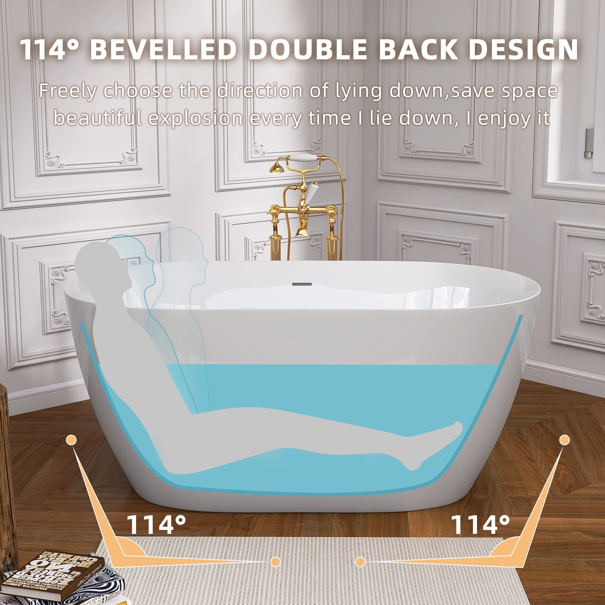 51 Inch Acrylic Freestanding Bathtub Contemporary Soaking White Tub With Overflow And Pop Up Drain Glossy White Gloss White Oval Bathroom Freestanding Tubs Polished Less Than 59 In Contemporary,Modern Soaking Center Fiberglass Acrylic