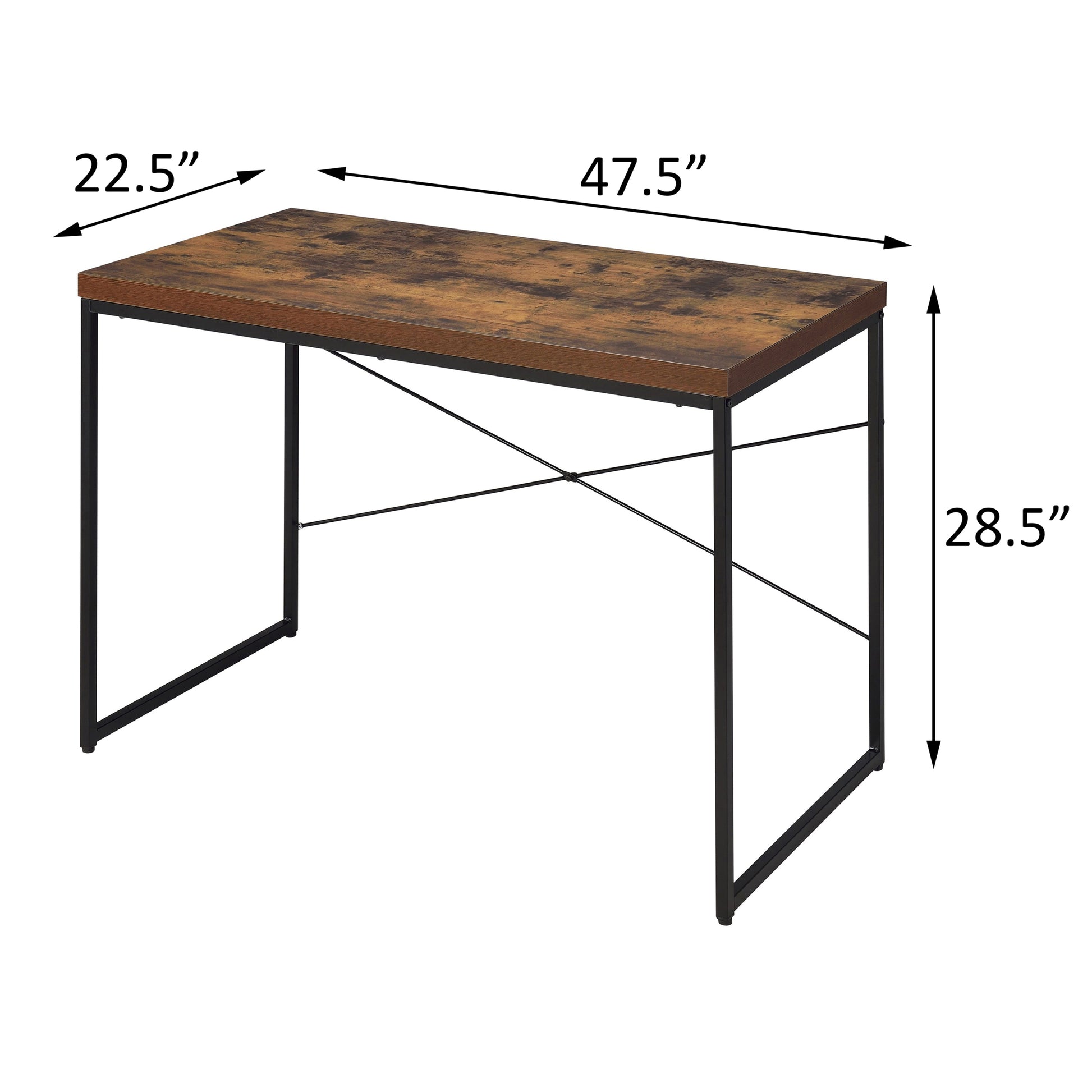 Weathered Oak And Black Writing Desk With Metal Sled Base Black Brown Wood Metal