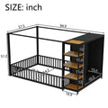 Full Size Floor Bed Frame With Wardrobe, Metal Floor Bed With Storage Shelves, Black Full Black Metal