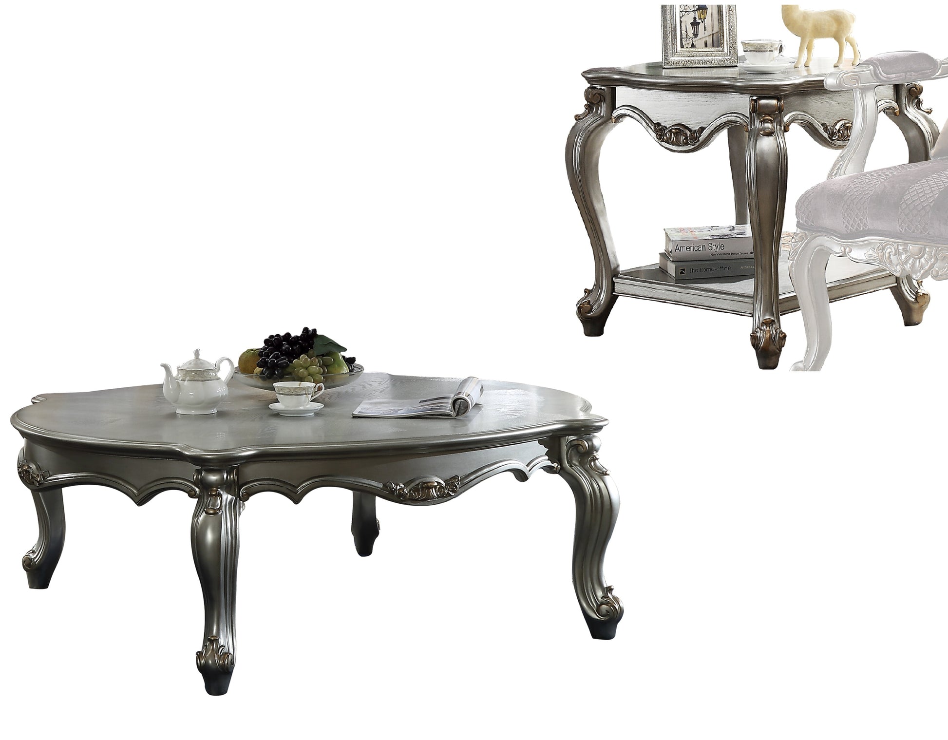 Antique Platinum 1 Shelf End Table Silver Primary Living Space Traditional Shelves Square Wood