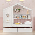 Wooden Twin Size House Bed With 2 Drawers,Kids Bed With Storage Shelf, White Twin White Solid Wood