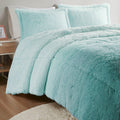 Ombre Shaggy Long Fur Comforter Mini Set Full Aqua Polyester