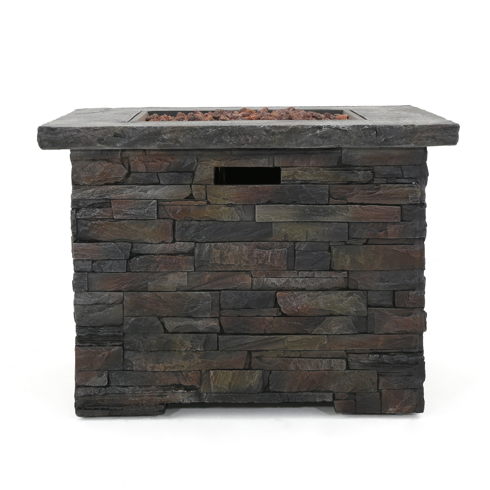 35" Square Mgo Fire Pit 40000 Btu Stone Gray Magnesium Oxide