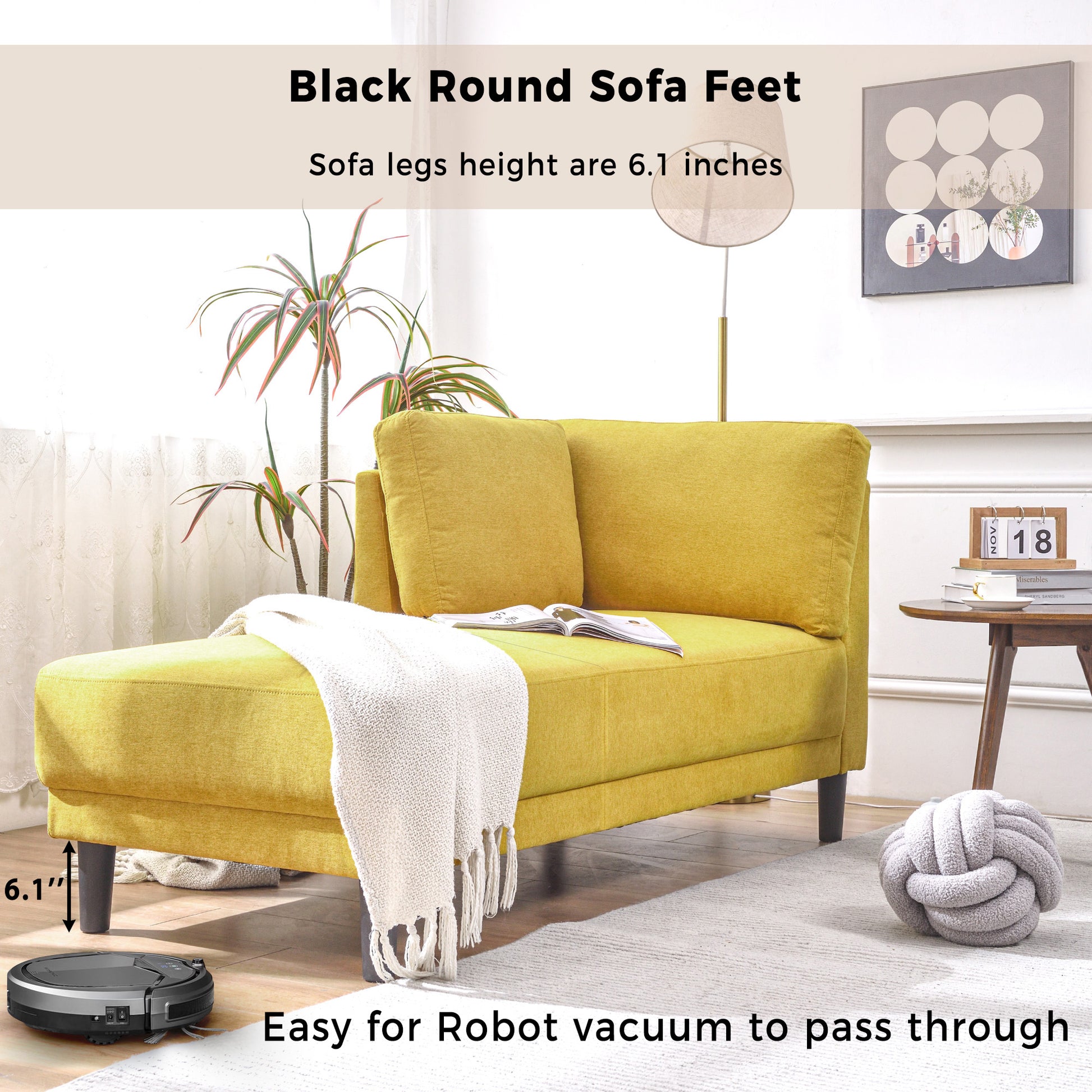 Video 65" Mid Century Modern Linen Fabric Corner Lounge Chair, Upholstered Indoor Chaise Lounge,Sleeper Sofa Bed,Leisure Sofa Recliner For Bedroom,Office,Small Living Room & Apartment,3 Colors Yellow Fabric Fabric