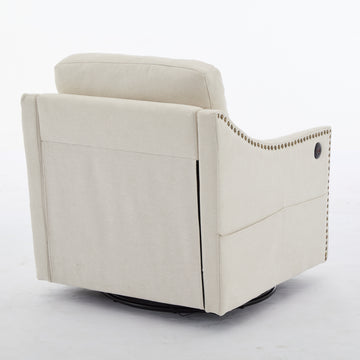 Cream White Fabric Swivel Rotating Accent Chair With Usb And Magazine Book For Living Room And Hotel Bed Room Cream White White Primary Living Space American Design,Classic,Modern Pine Foam Wood Fabric