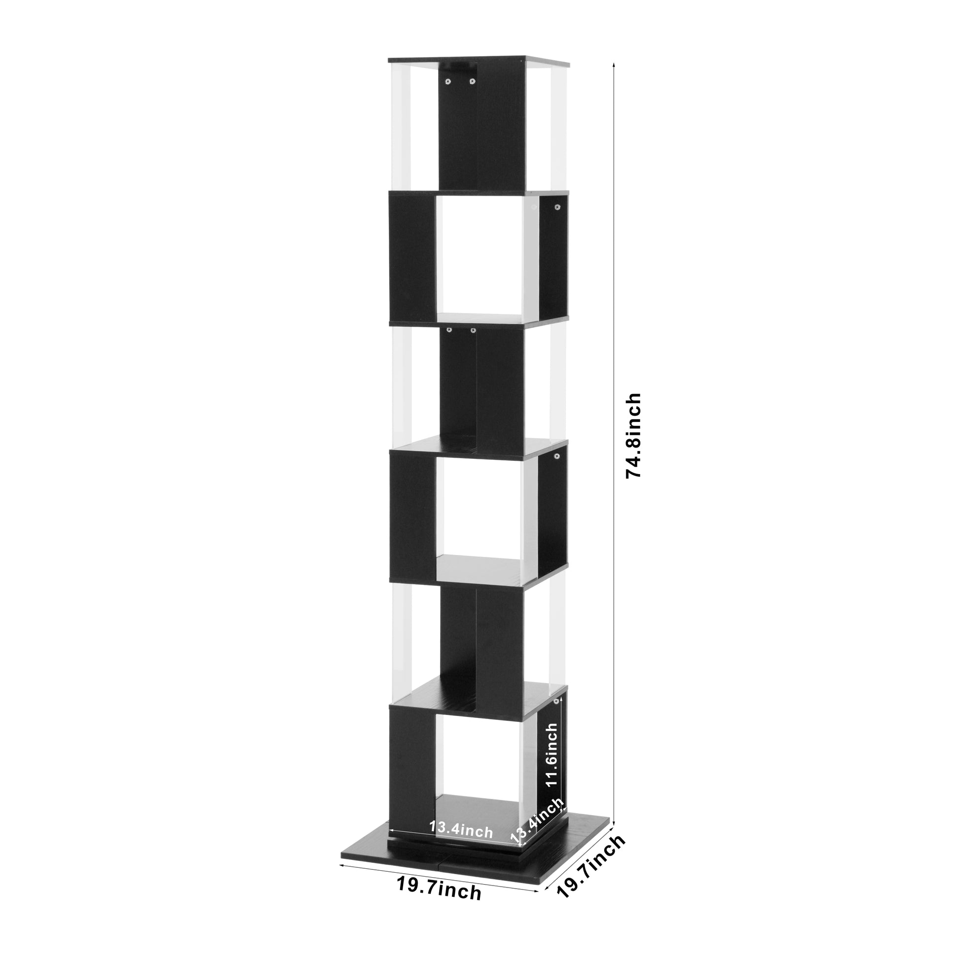 6 Tier Rotating Bookshelf, Floor Rack Simple Bookcase With Acrylic Plate Student Multi Function Creative Bookshelf For Living Room With Anti Toppling Base Black Particle Board