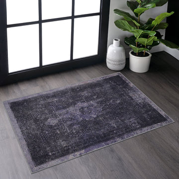 Naar 2X3, Machine Washable Area Rugs, Low Pile, Non Slip, Non Shedding, Foldable, Kid & Pet Friendly Area Rugs For Living Room, Bedroom, Kitchen, Dining Room Rug Perfect Gifts, Anthracite, 2'X3' Anthracite Chenille Polyester