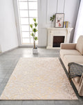 Luxury Machine Washable Beige Abstract Gold Gilded Chinchilla Faux Fur Area Rug Beige Gold Polyester