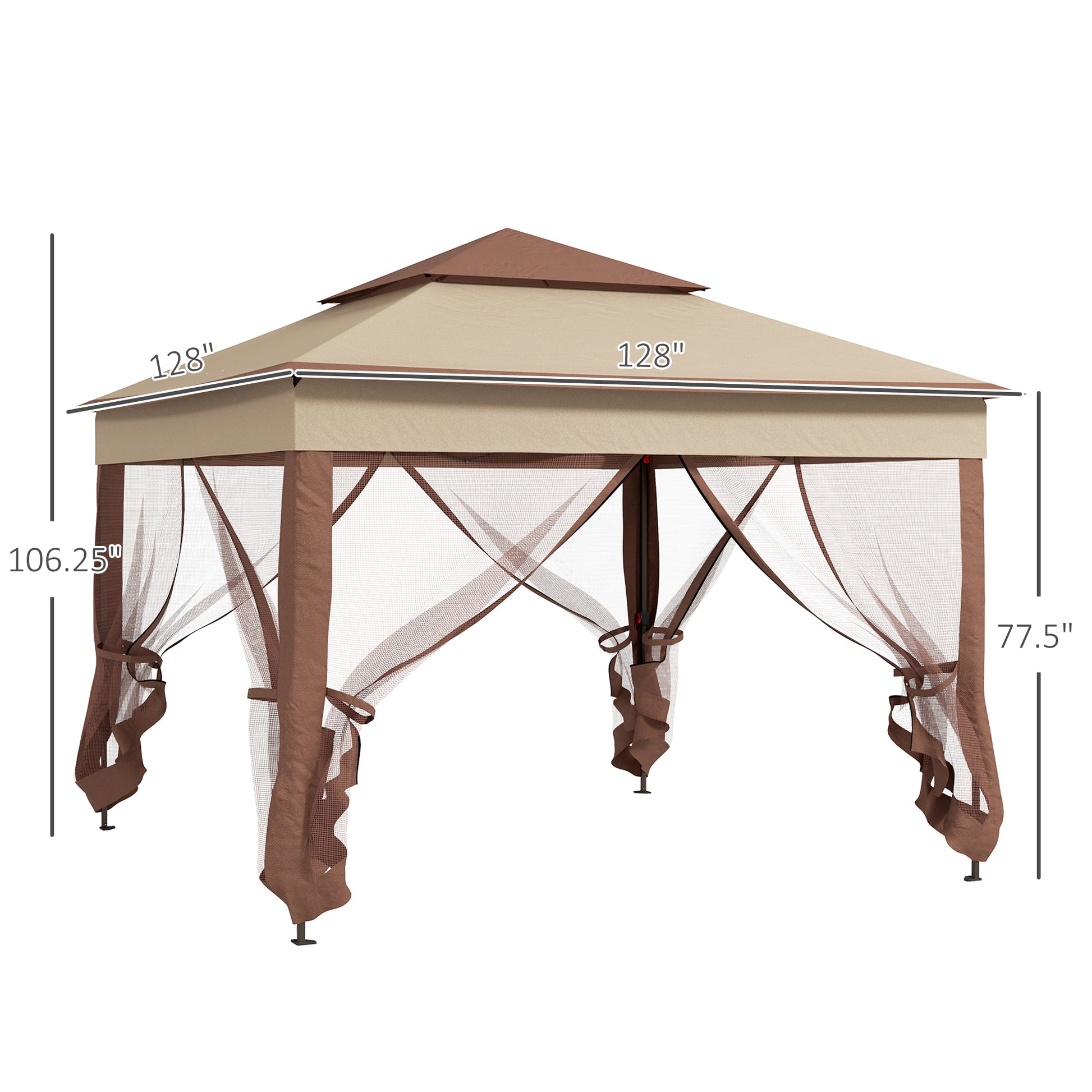 Outsunny 11' X 11' Pop Up Canopy, Outdoor Patio Gazebo Shelter With Removable Zipper Netting, Instant Event Tent W 114 Square Feet Of Shade And Carry Bag For Backyard, Garden, Khaki Khaki Metal