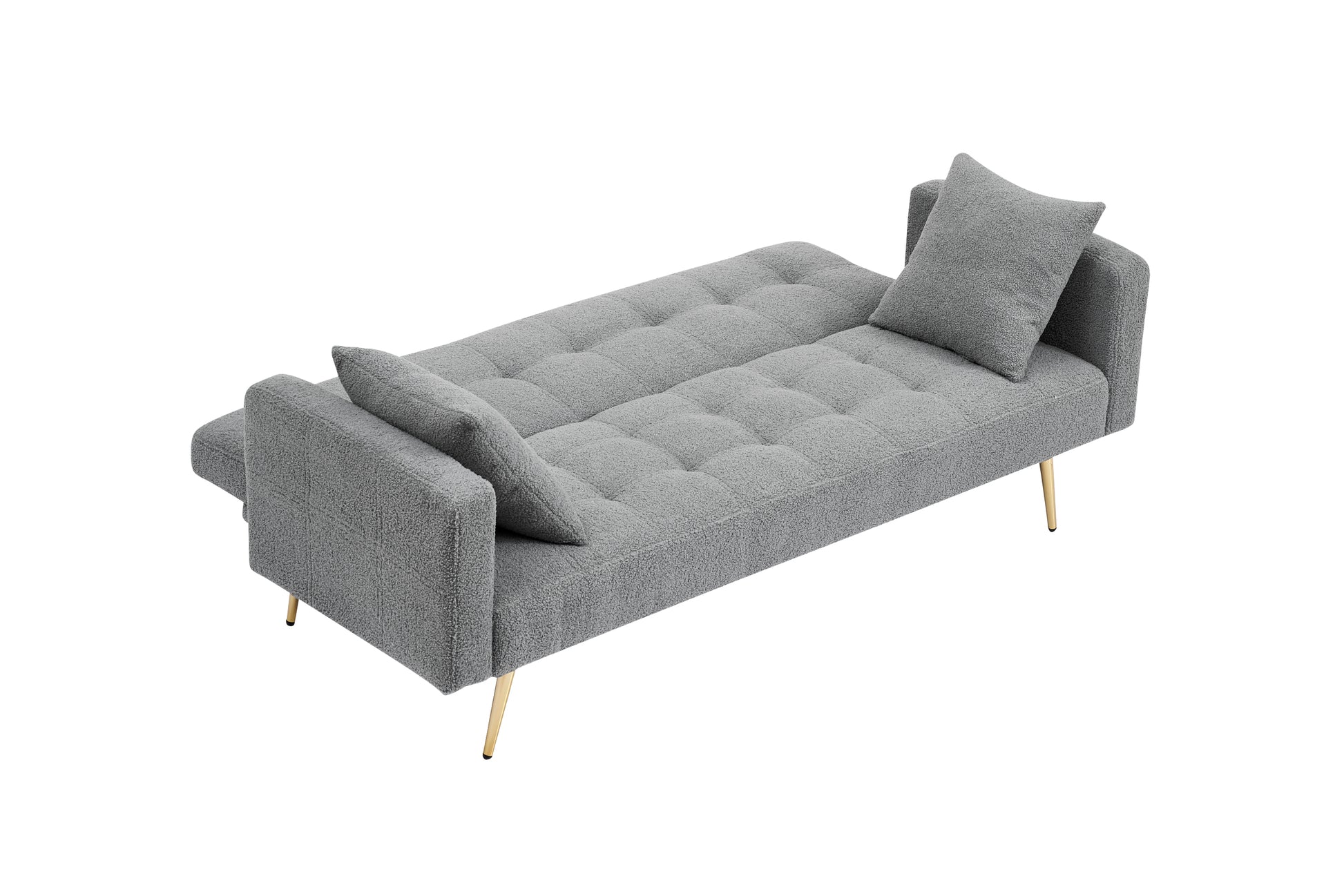 71.7 Inch Grey Teddy Fleece Sofa Bedbring Two Throw Pillows Grey Fabric 2 Seat