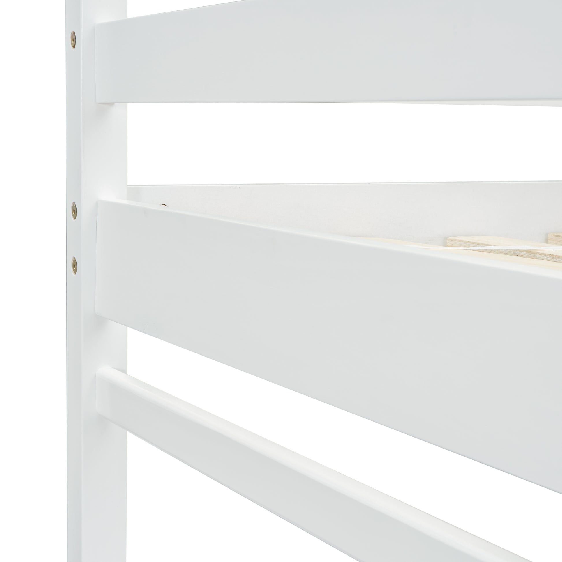 Full Loft Bed With Built In Desk, Ladder Platform, Ladders, Guardrails,White Full White Bedroom American Design Pine