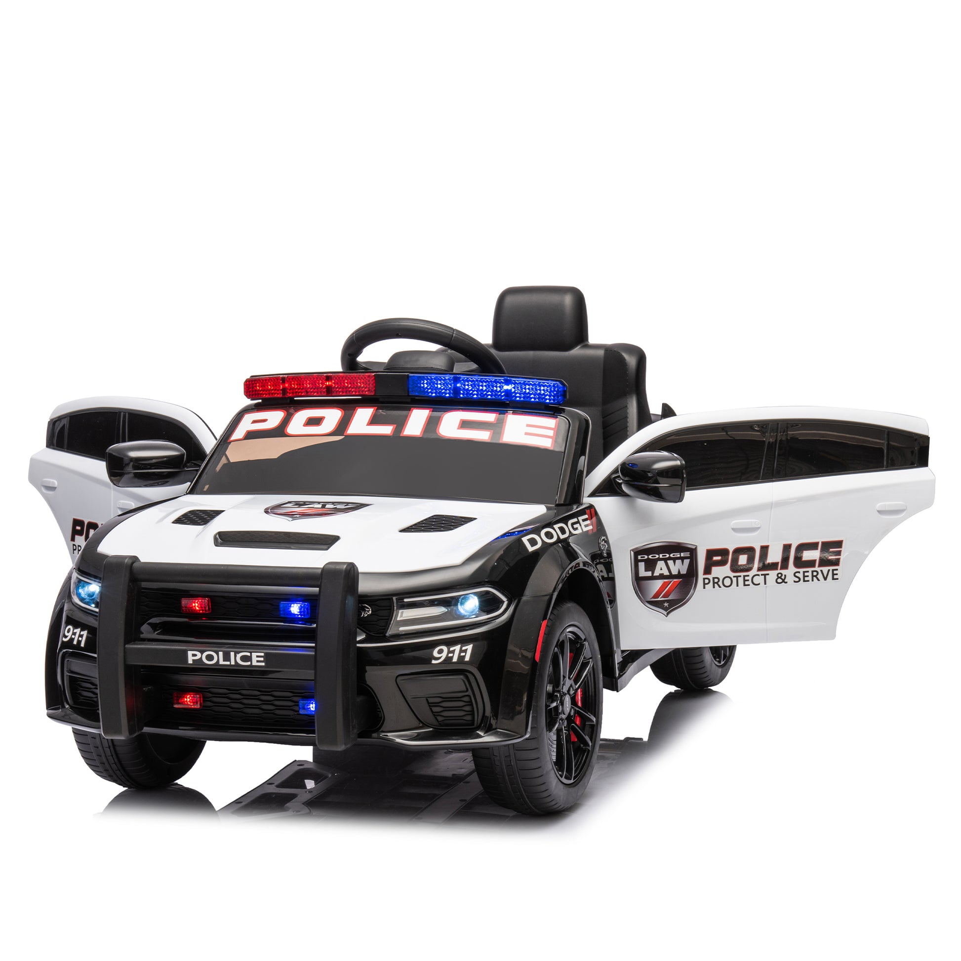 Licensed Dodge Charger,12V Kids Ride On Police Car W Parents Remote Control,Anti Collision Bar,Front& Top Alarm Light Design,Police Car Sticker,Megaphone,Three Speed,Slow Start,Four Wheel Suspension. White Plastic