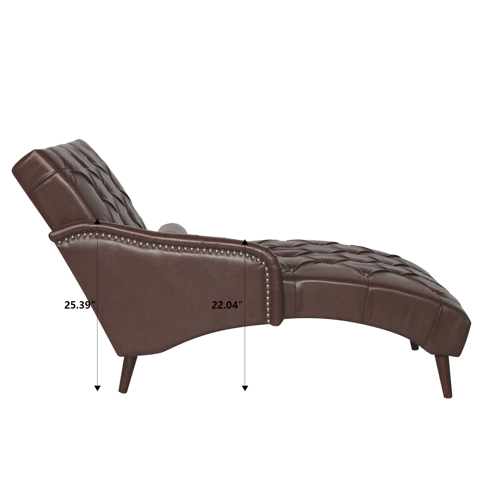 Chaise Lounge Arm Chair Indoor With Pillow And Solid Wood Legs, Leisure Accent Soft Chair With Tufted Back And Arm,Upholstered Chaise Couch Chair For Living Room, Bedroom,Dark Brown Pu Dark Brown Pu