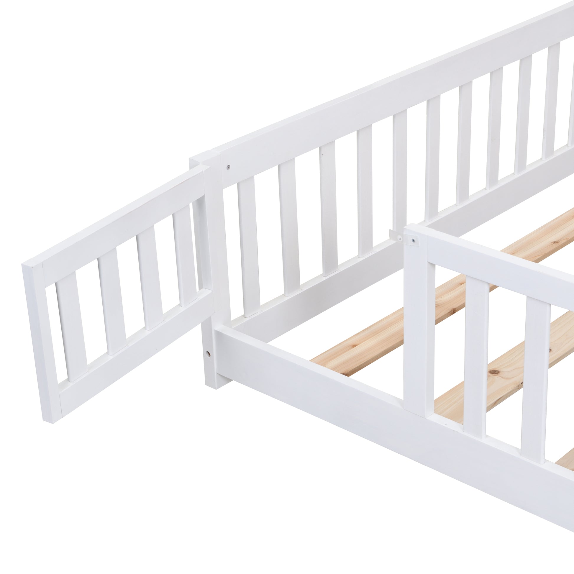 Queen Size Floor Bed With Door,Solid Wood Platform Bed Frame With Fence,Suitable For Children,Pine Wood,White Queen White Wood