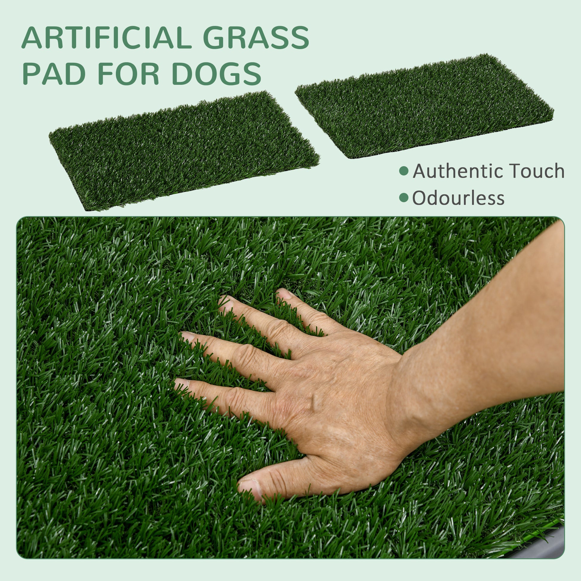 Pawhut Dog Grass Pad With Tray, 26" X 16", Grass Pad For Potty Training Dogs, 2 Pack Of Artificial Washable Grass Pee Pads For Indoor Outdoor Use, Green Green Plastic