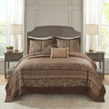 5 Piece Reversible Jacquard Bedspread Set Brown Gold King King Brown Gold Microfiber