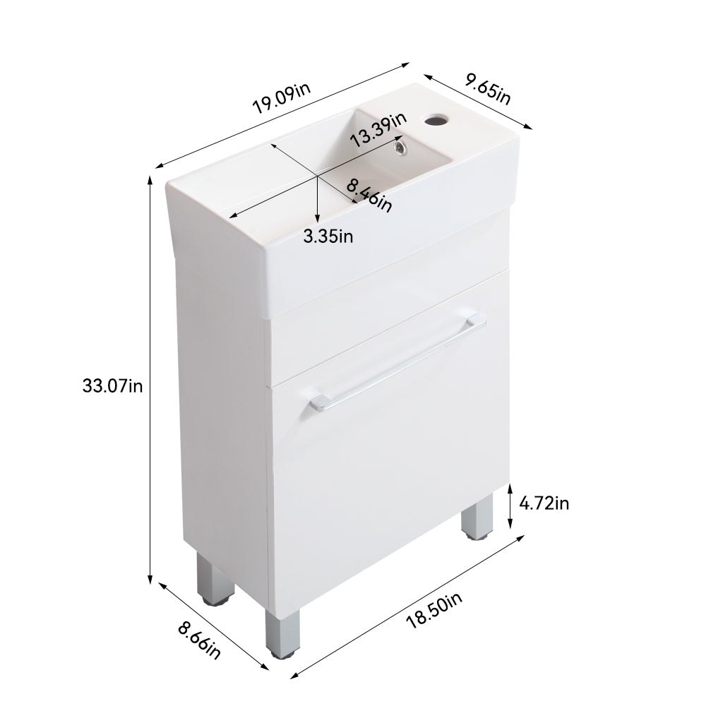 19 "White Bathroom Cabinet With Ceramic Sink White Solid Wood