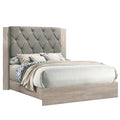 Contemporary 1Pc Cream Finish California King Size Bed Bedroom Furniture Gray Tufted Design Headboard Rubberwood 1Pc Bedframe Box Spring Required California King Cream Grey Wood Bedroom