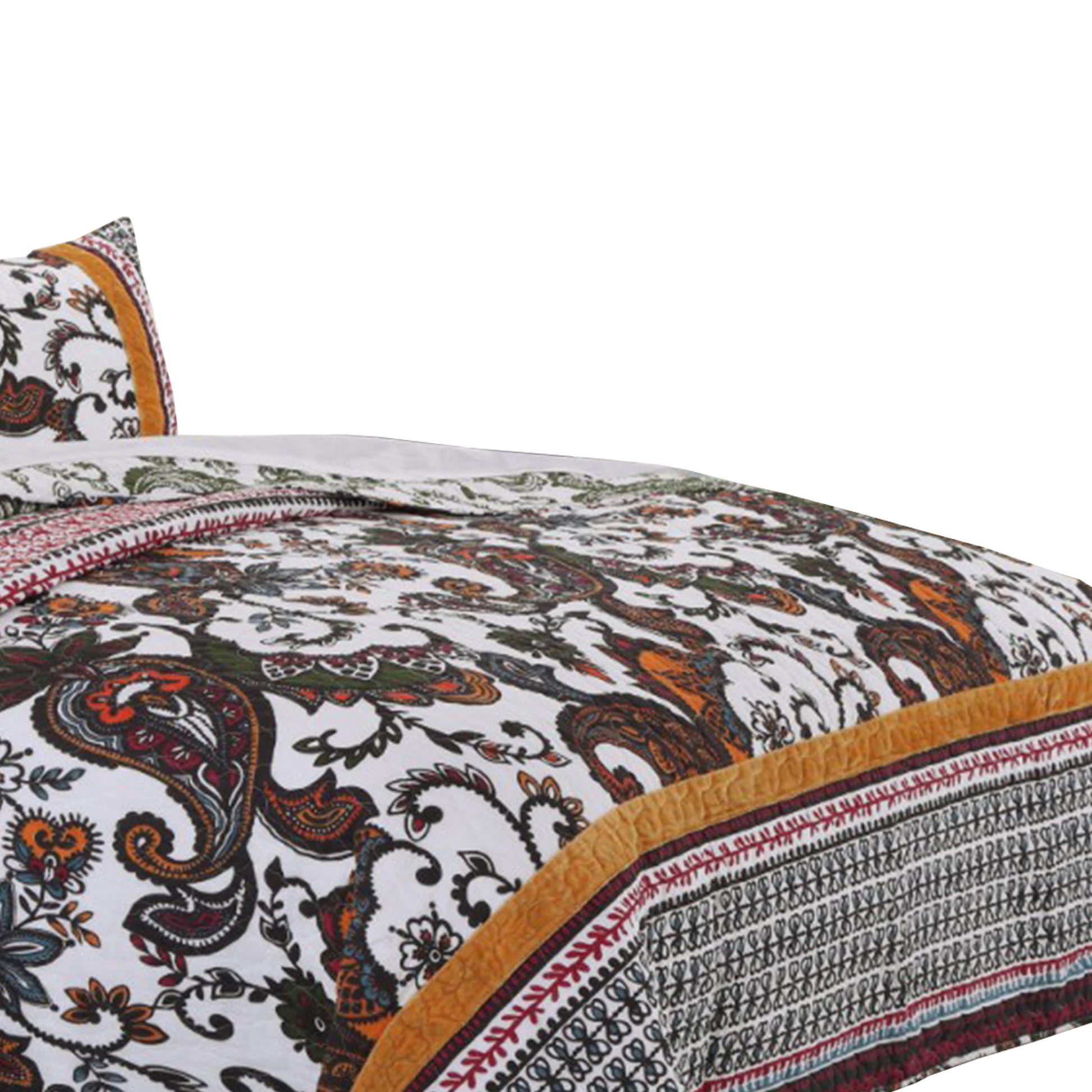 Detroit Fabric 3 Piece Queen Size Quilt Set With Tribal Motifs, Multicolor Multicolor Fabric