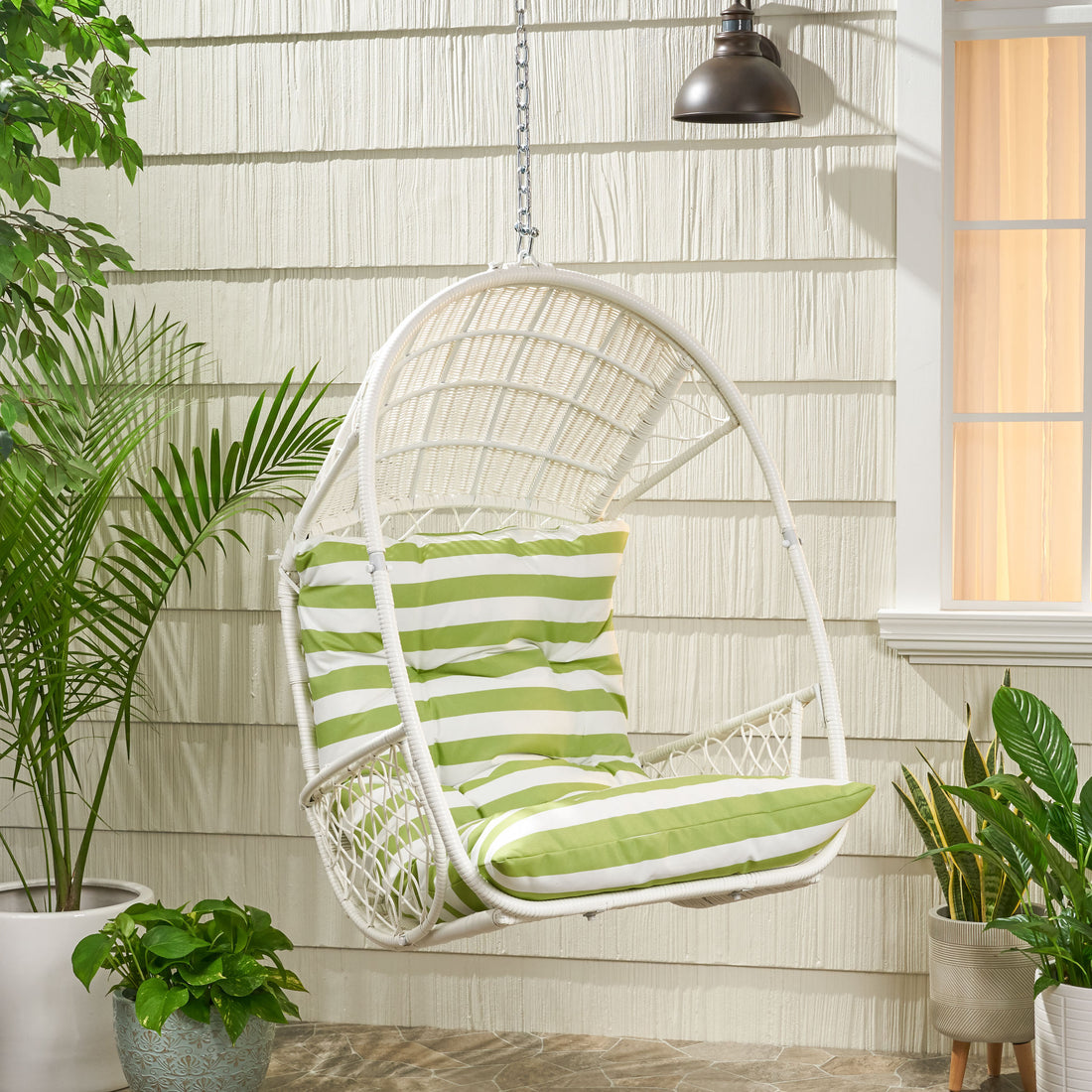 Malia Hanging Chair White Green Fabric