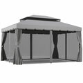 Outsunny 10' X 13' Patio Gazebo, Outdoor Gazebo Canopy Shelter With Netting And Curtains, Aluminum Frame For Garden, Lawn, Backyard And Deck, Gray Gray Aluminum