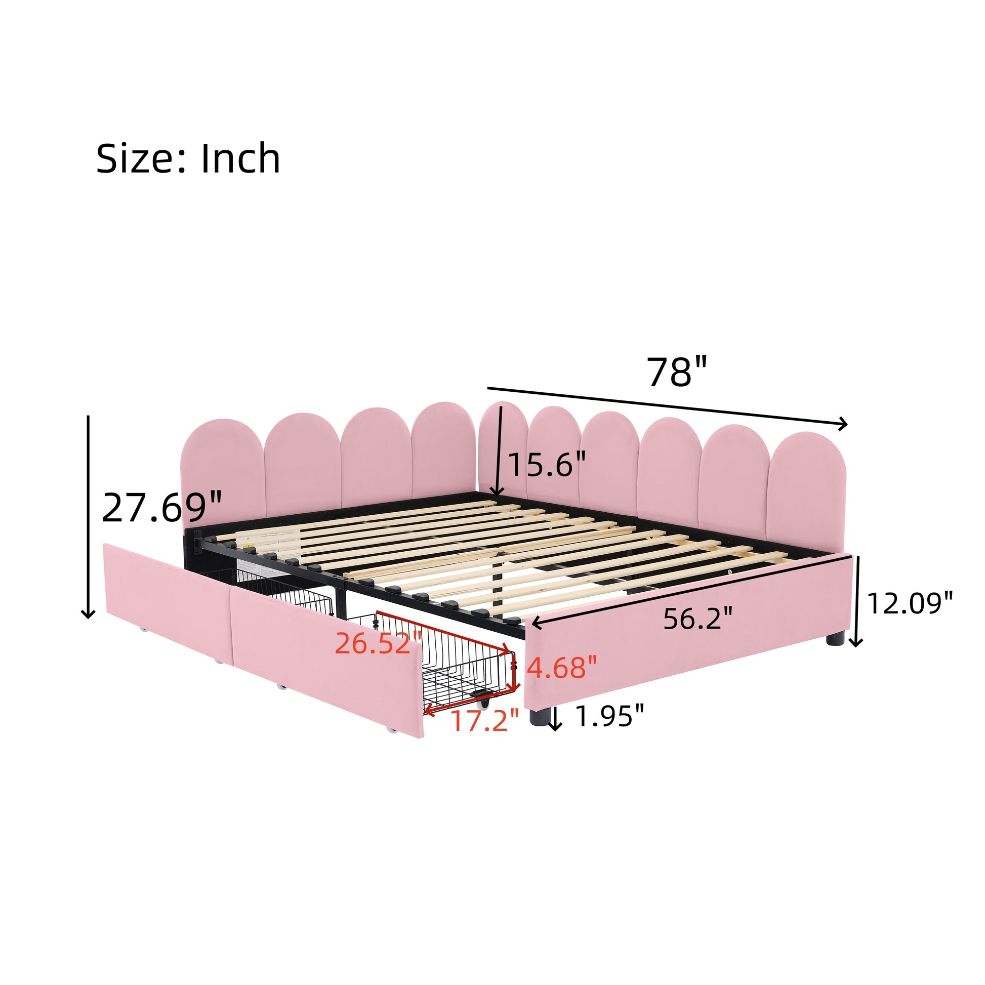 Full Size Upholstered Daybed With 2 Drawers,Velvet Sofabed With Soft Fabric Headboard, No Box Spring Needed, Pink Full Pink Wood Fabric