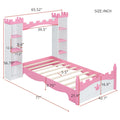 Castle Shaped Wooden Bed With Storage Shelf, Dreamy Twin Size Platform Bed For Kids Bedroom, White Pink Expected Arrival Time:8.14 Twin White Pink Wood