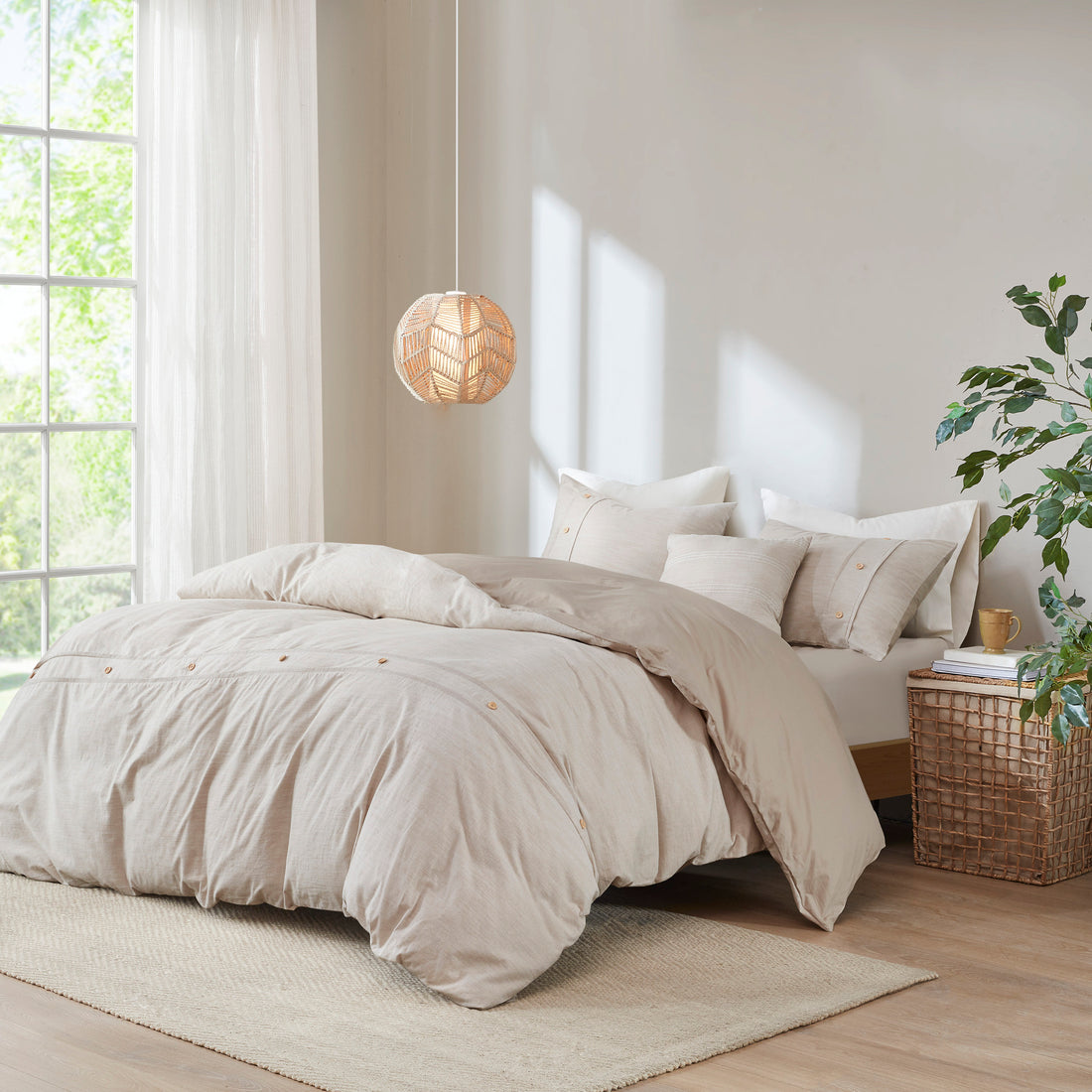 5 Piece Organic Cotton Oversized Comforter Cover Set W Removable Insert Natural Full Queen Natural Cotton