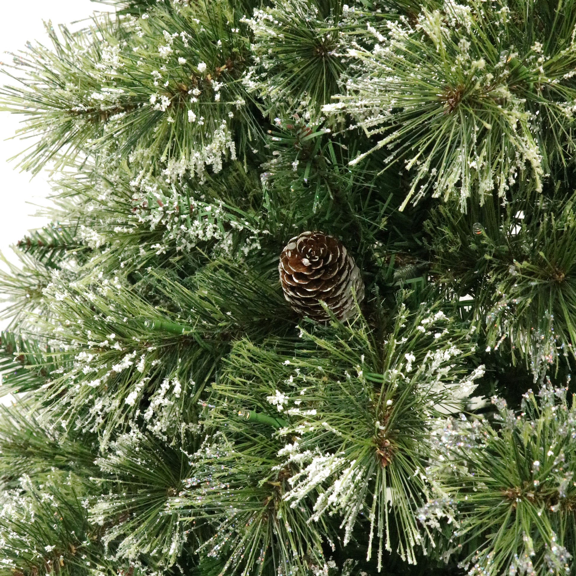 7' Brilste Mixed Hinged Tree With Snow And Glitter And 78 Frosted Pine Cones And 650 Clear Led Lights Green Pvc