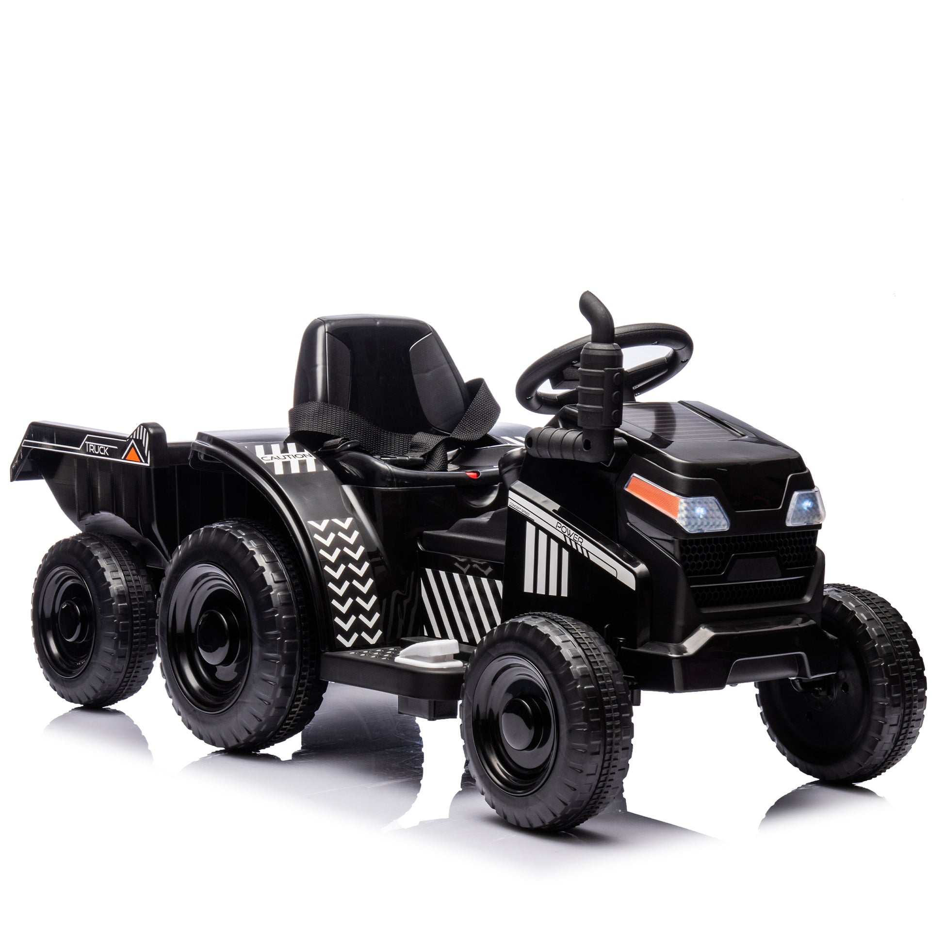 12V Kids Ride On Electric Tractor Black Knight,Kids Ride On Toy.2Wd,Non Skid Tires, Steering Wheel, Foot Pedal,With Removable Storage Tug,Light,Bluetooth,Music,Mp3,Usb,Power Display For Kids Aged 3 . Black 50 99 Lbs Polypropylene