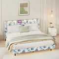 Queen Floating Bed Frame With Led Light And Charging Station Upholstered Platform Bed Frame Queen Size With Headboard And Hidden Storage Space, No Box Spring Needed, Blue Box Spring Not Required Queen Blue Geometry Metal Bedroom Bed Frame Velvet Velvet
