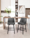 Counter Height Swivel Bar Stools Set Of 2, 360 Swivel Upholstered Barstools With Back And Metal Legs, 25.6