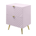 Pink High Gloss 2 Drawer Nightstand Pink 2 Drawers Bedroom Rectangle Drawers Wood Metal