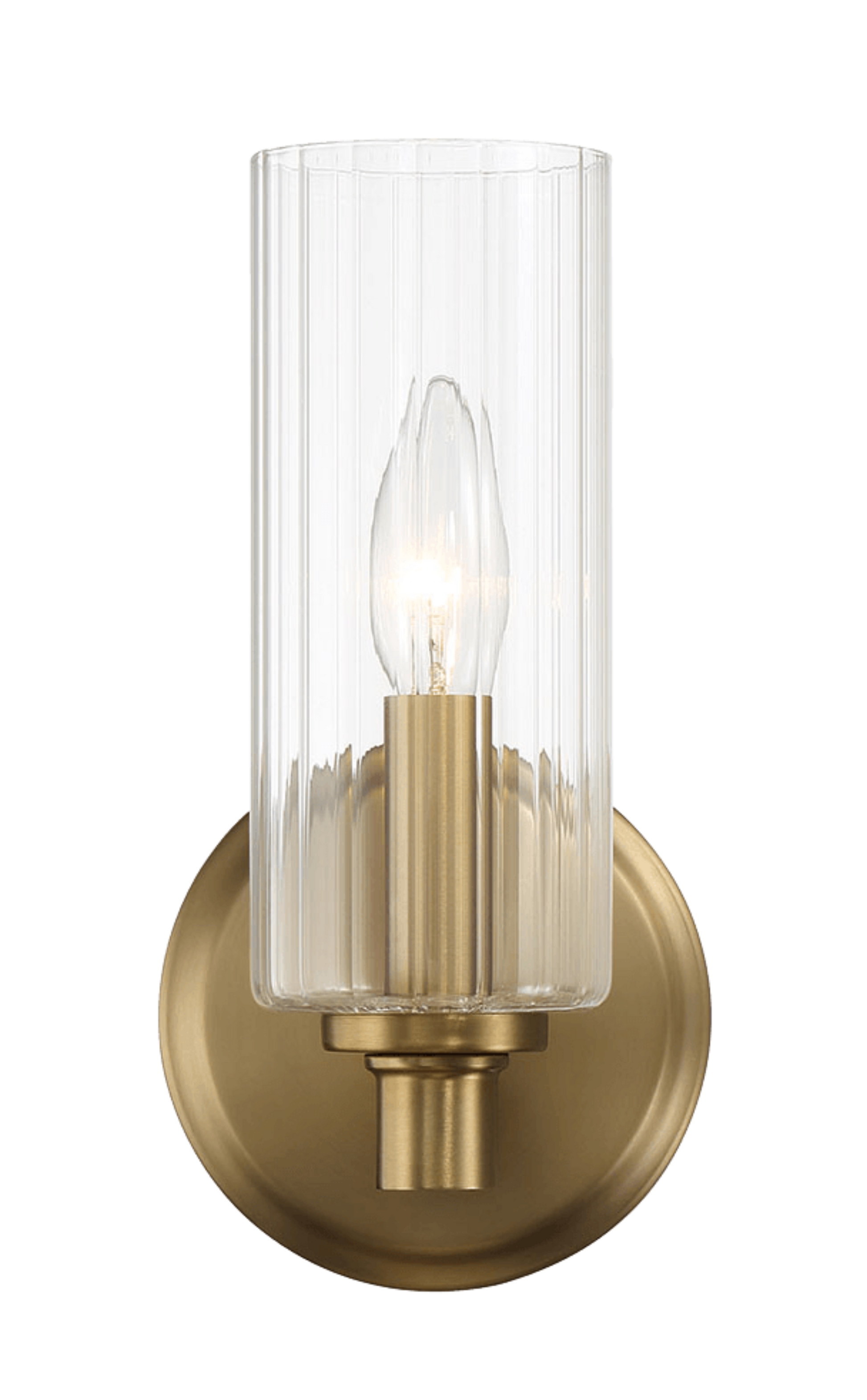 Jardin Single Light Wall Sconce With Clear Ribbed Glass Satin Brass Clear,Gold Brass,Glass