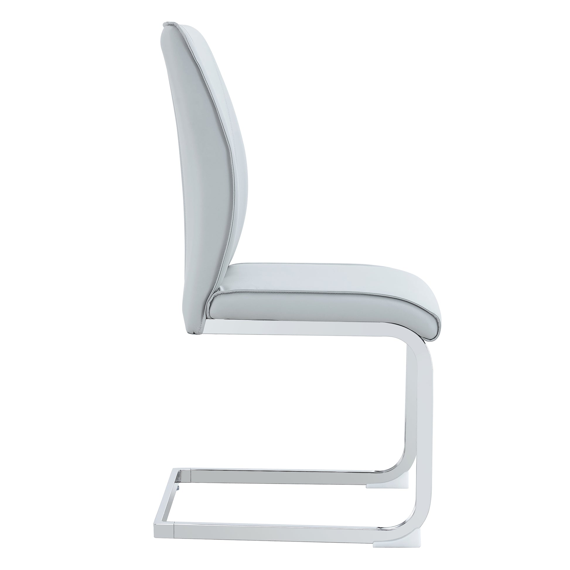 Luxury Simple Arch Chair Set Of 6 Light Gray Pu Material High Resilience Dining Chair With Arched Metal Silver Leg. Light Gray,Silver Metal,Pu