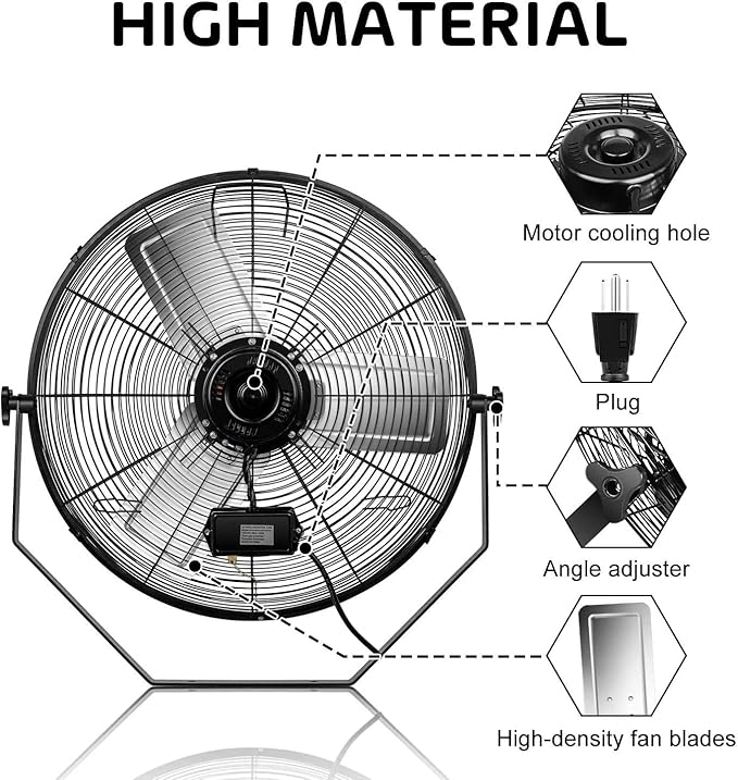 24 Inch Industrial Wall Mount Fan, 3 Speed Commercial Ventilation Metal Fan For Warehouse, Greenhouse, Workshop, Patio, Factory And Basement High Velocity, Black Black Metal