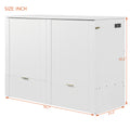Full Size Murphy Bed With Drawer And A Set Of Sockets & Usb Ports, Pulley Structure Design, White Full White Plywood