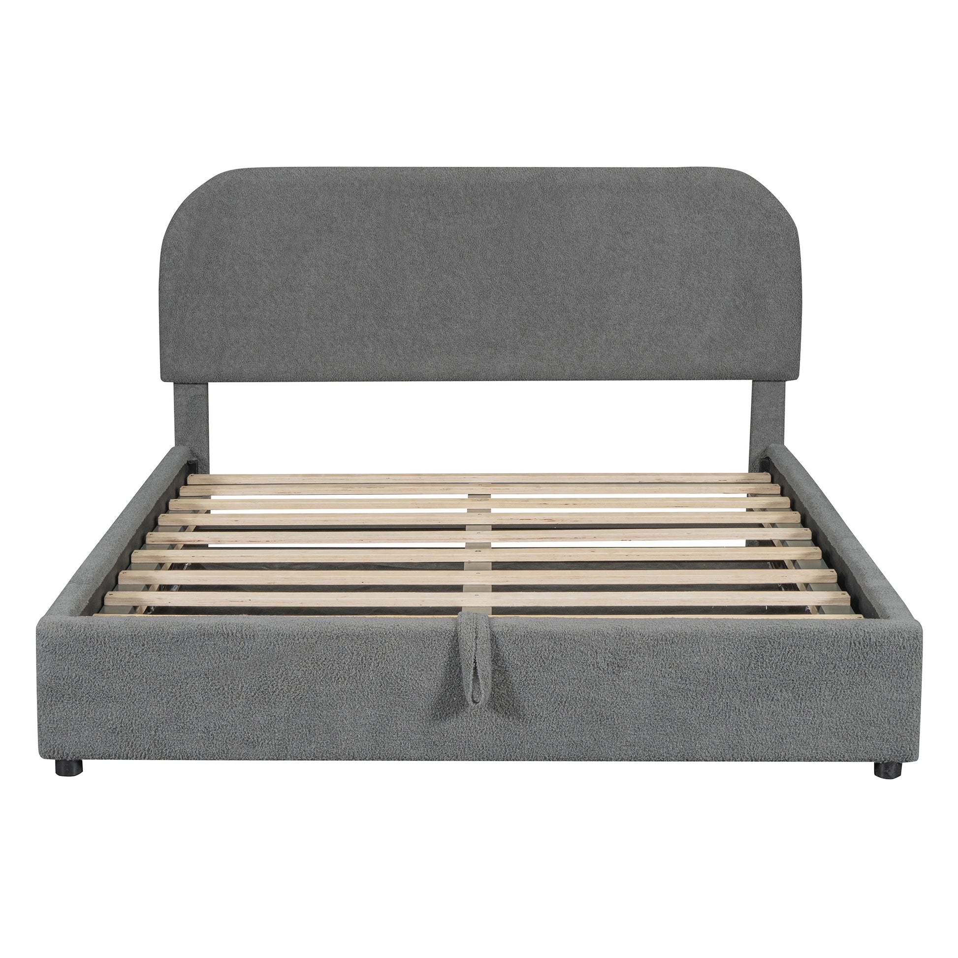 Teddy Fleece Queen Size Upholstered Platform Bed With Hydraulic Storage System, Gray Queen Gray Teddy