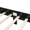 Queen Size Wooden Platform Bed With Natural Rattan Headboard, Vintage Bed Frame With Wooden Slat Support, Black Expected Arrival Time: 08.23 Box Spring Not Required Queen Black Wood