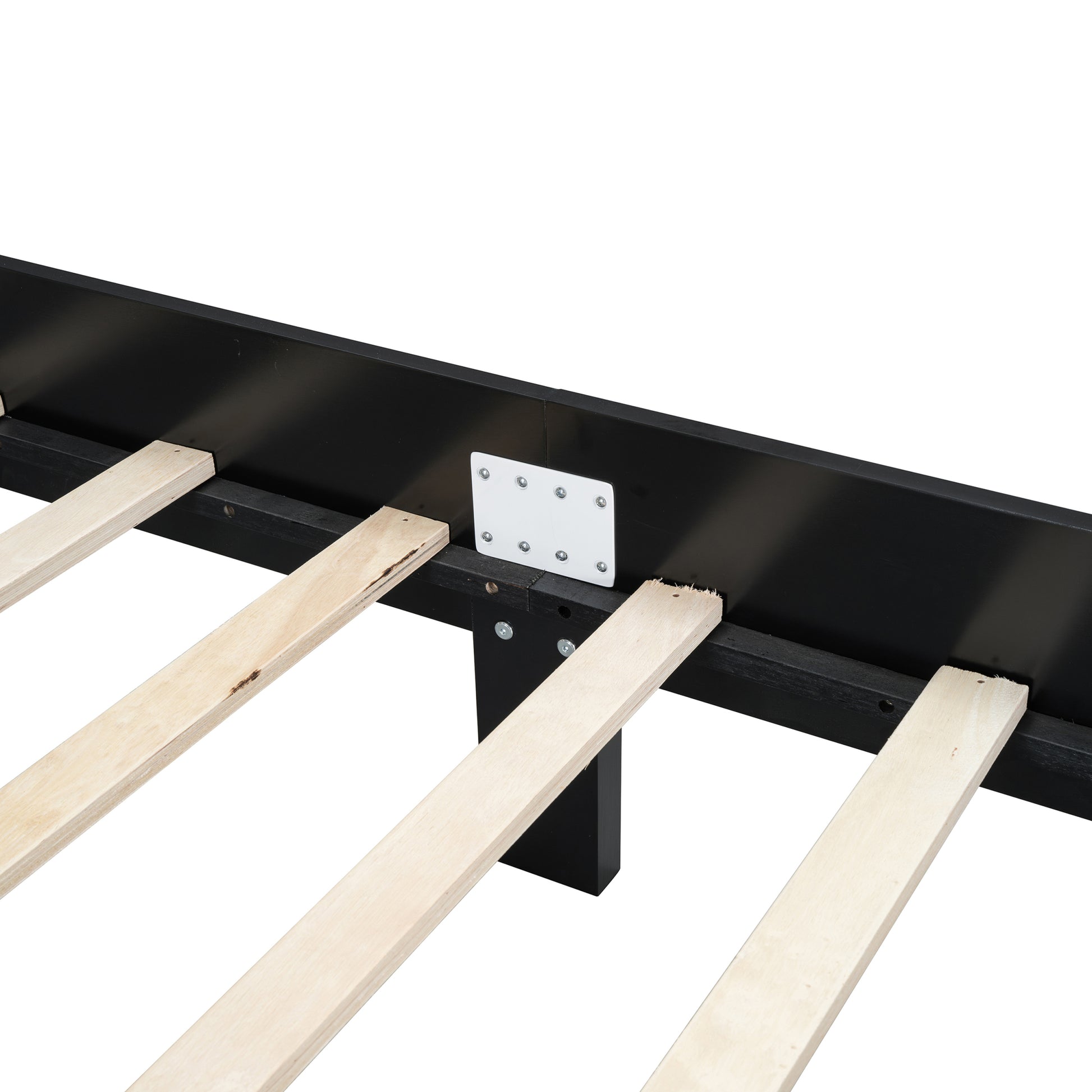 Queen Size Wooden Platform Bed With Natural Rattan Headboard, Vintage Bed Frame With Wooden Slat Support, Black Expected Arrival Time: 08.23 Box Spring Not Required Queen Black Wood