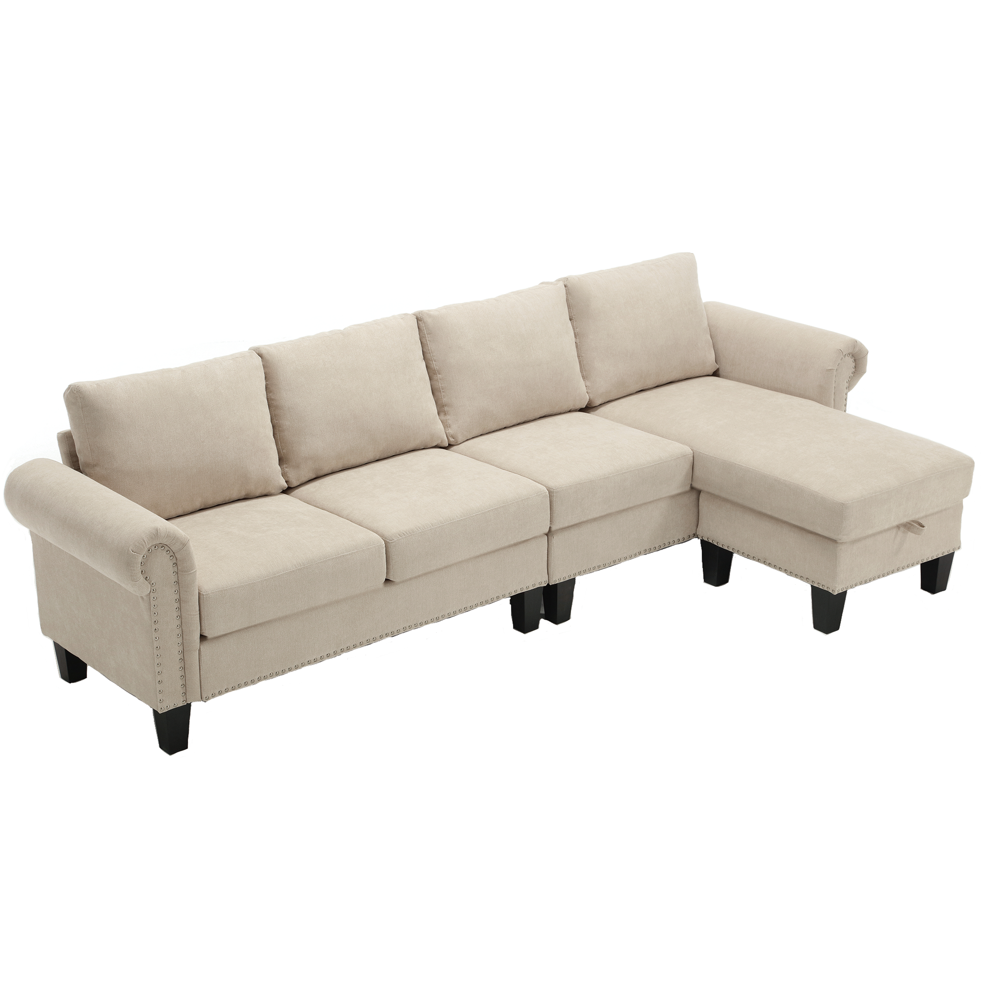 Arrived Convertible Sectional Sofa With Storage,L Shaped Sofa,Four Seater Sofa,Modern Linen Fabric Sectional Couches For Living Room, Beige Beige Polyester Wood Primary Living Space Medium Soft Cushion Back Modern Wood 4 Seat