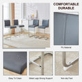 Table And Chair Set. A Rectangular Glass Dining Table With A 0.4 Inch Tempered Glass Tabletop And Mdf Board V Shaped Bracket, Paired With Chairs Consisting Of Pu Seat Cushions And Silver Metal Legs. Black Gray Seats 4 Tempered Glass