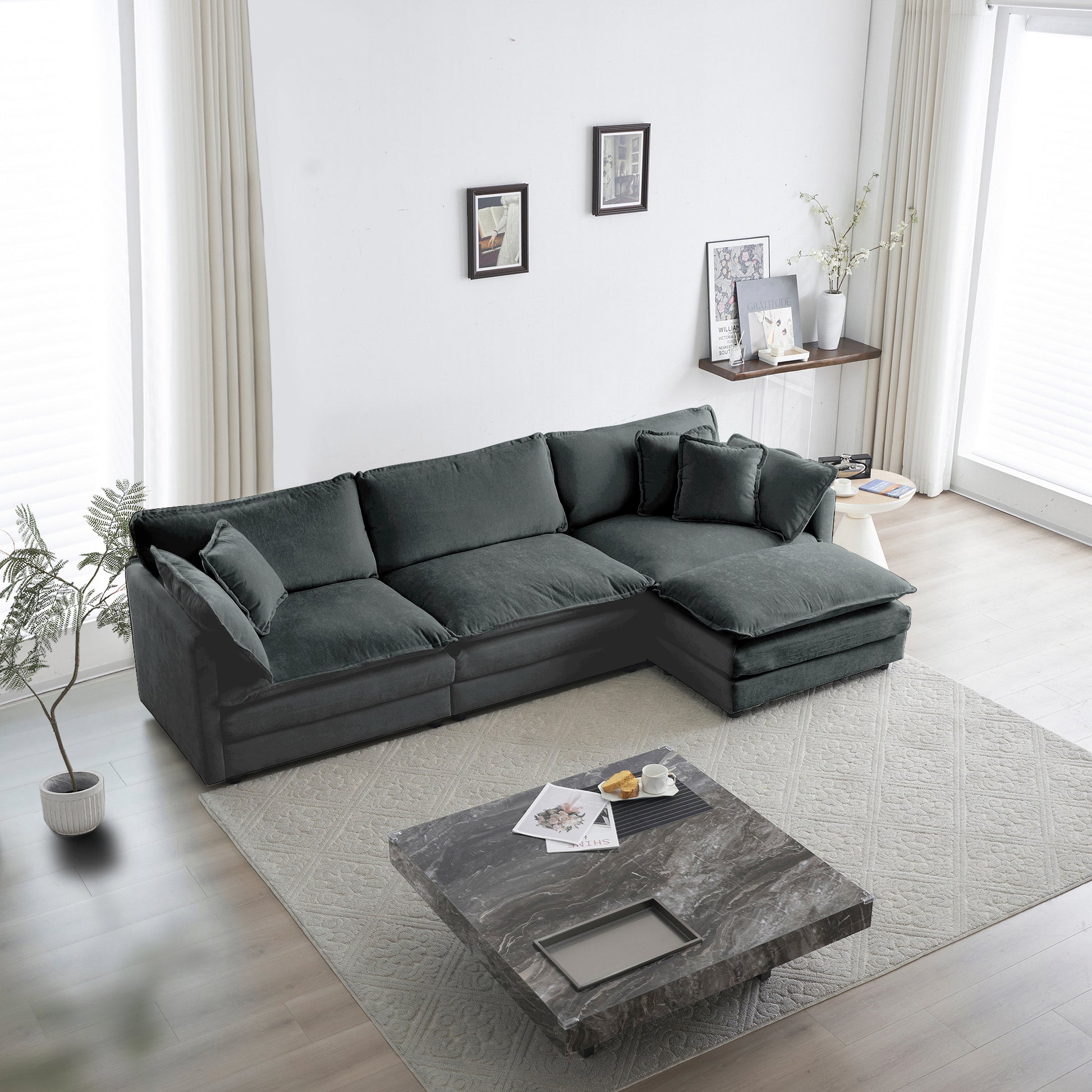 Free Combination Comfy Upholstery Modular Oversized L Shaped Sectional Sofa With Reversible Ottoman, Gray Chenille Gray Chenille 3 Seat